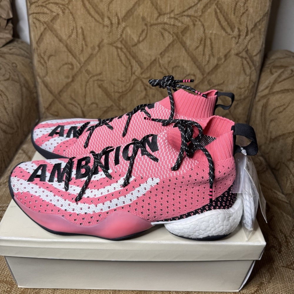 Adidas Pharrell William Crazy BYW LVL X Ambition Sneakers US 10 Pink White Lace